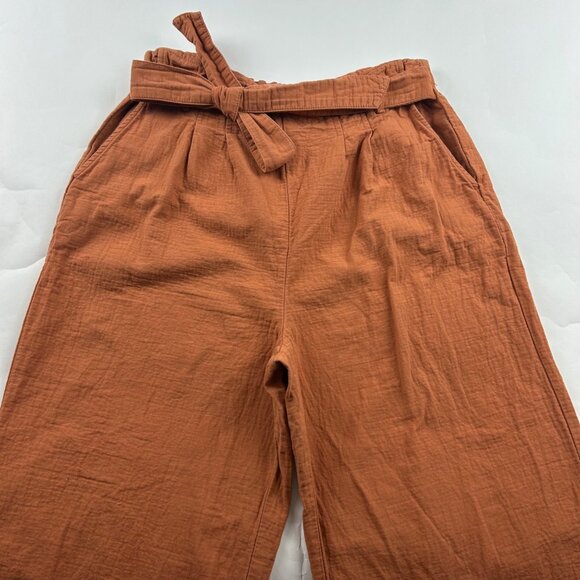 BP Terracotta Brown Crinkle Cotton High Rise Relaxed Leg Pant L - Picture 2 of 7